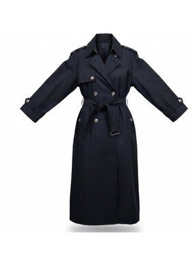 Sanyo Women Navy Blue Double-Breasted Trench Coat Belted With Buttoned Cuffs